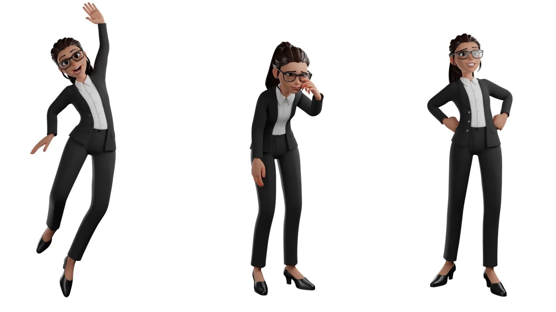 Secretary Business Woman Character 3D model close-up view